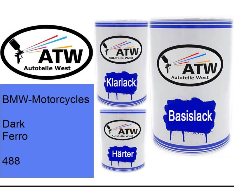 BMW-Motorcycles, Dark Ferro, 488: 500ml Lackdose + 500ml Klarlack + 250ml Härter - Set, von ATW Autoteile West.